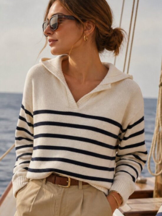 Tuckernuck Sweaters - Tuckernuck Women’s Striped V-neck Hoodie Sweater Size Large